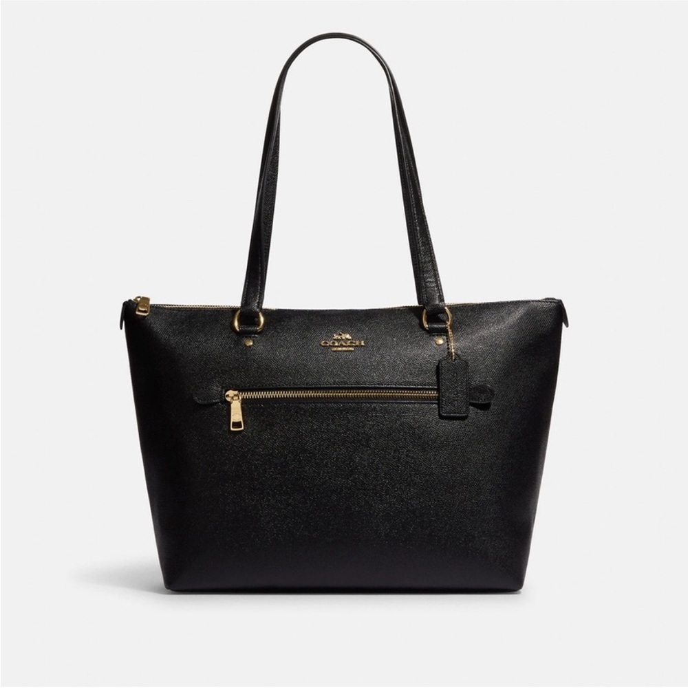 Coach Black Leather Tote with Gold Accents